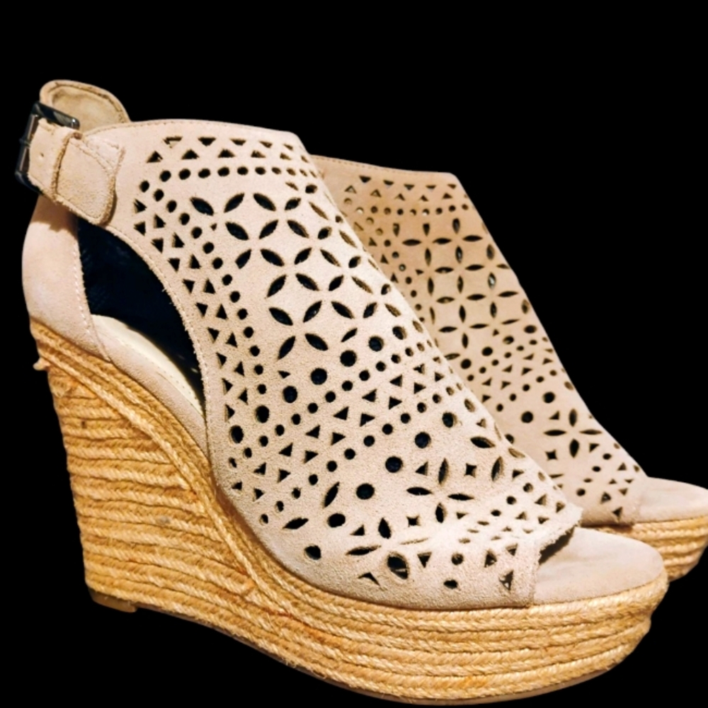 Marc Fisher Helda Cut Out Espadrilles Leather Wedges 8.5